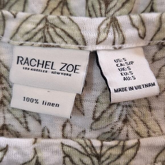 Rachel Zoe Shirt Women's Small Cream Green 100% Linen Tropical Classic Summer - Picture 2 of 6